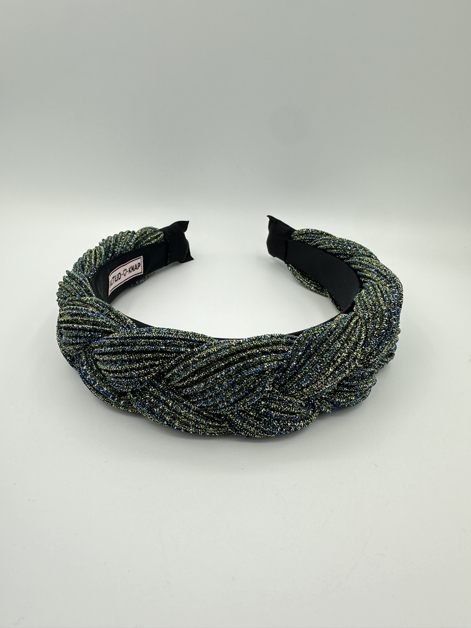 Dames haarband Glitter haarband Gevlochten haarband Blauw Goud Sparkling Twist voorkant