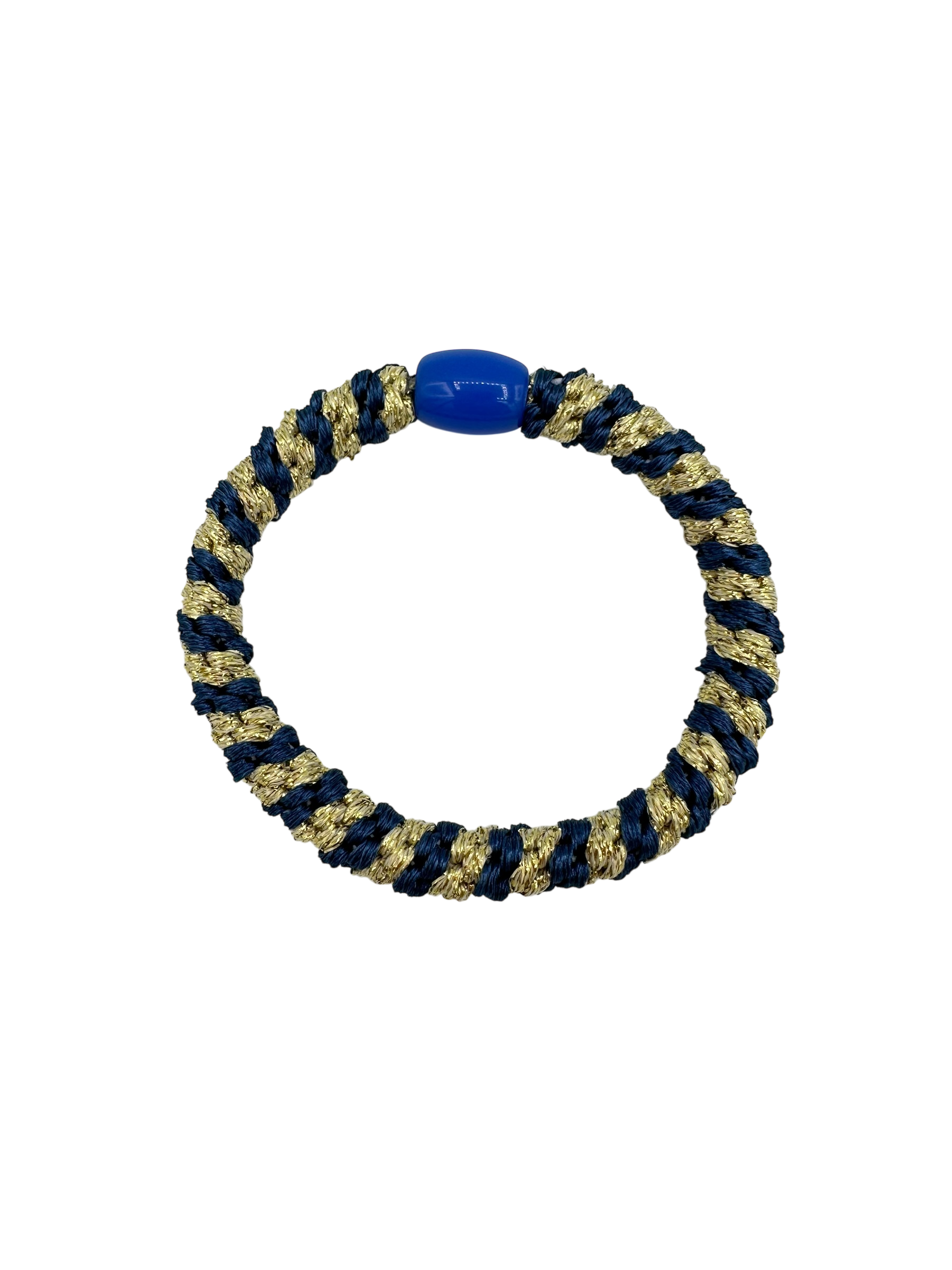 Gevlochten haarelastiekje blauw goud