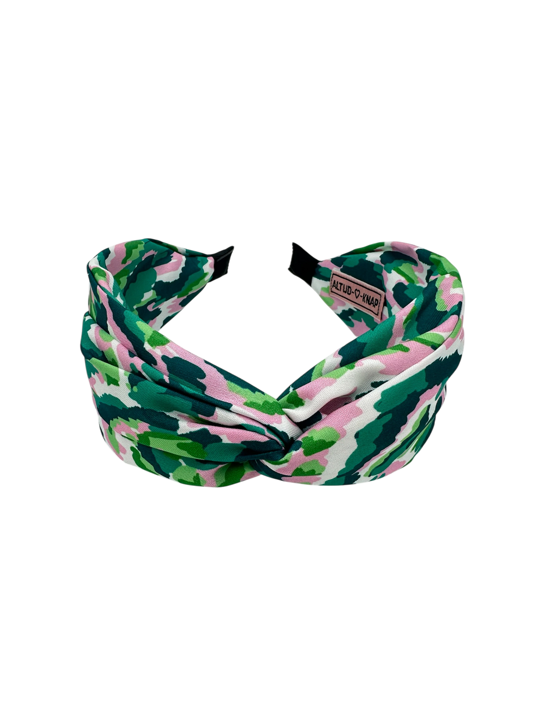 Dames Haarband Wild Flowers Green Pink Brede groene haarband