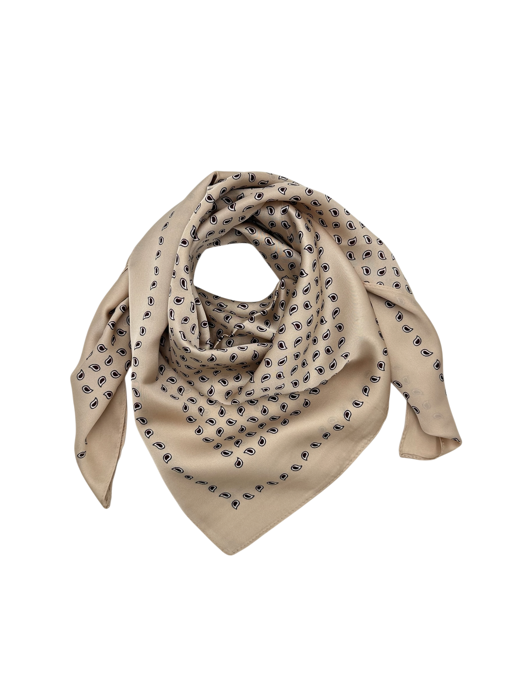 Dames Sjaaltje Beige Drops satijn vierkant in model