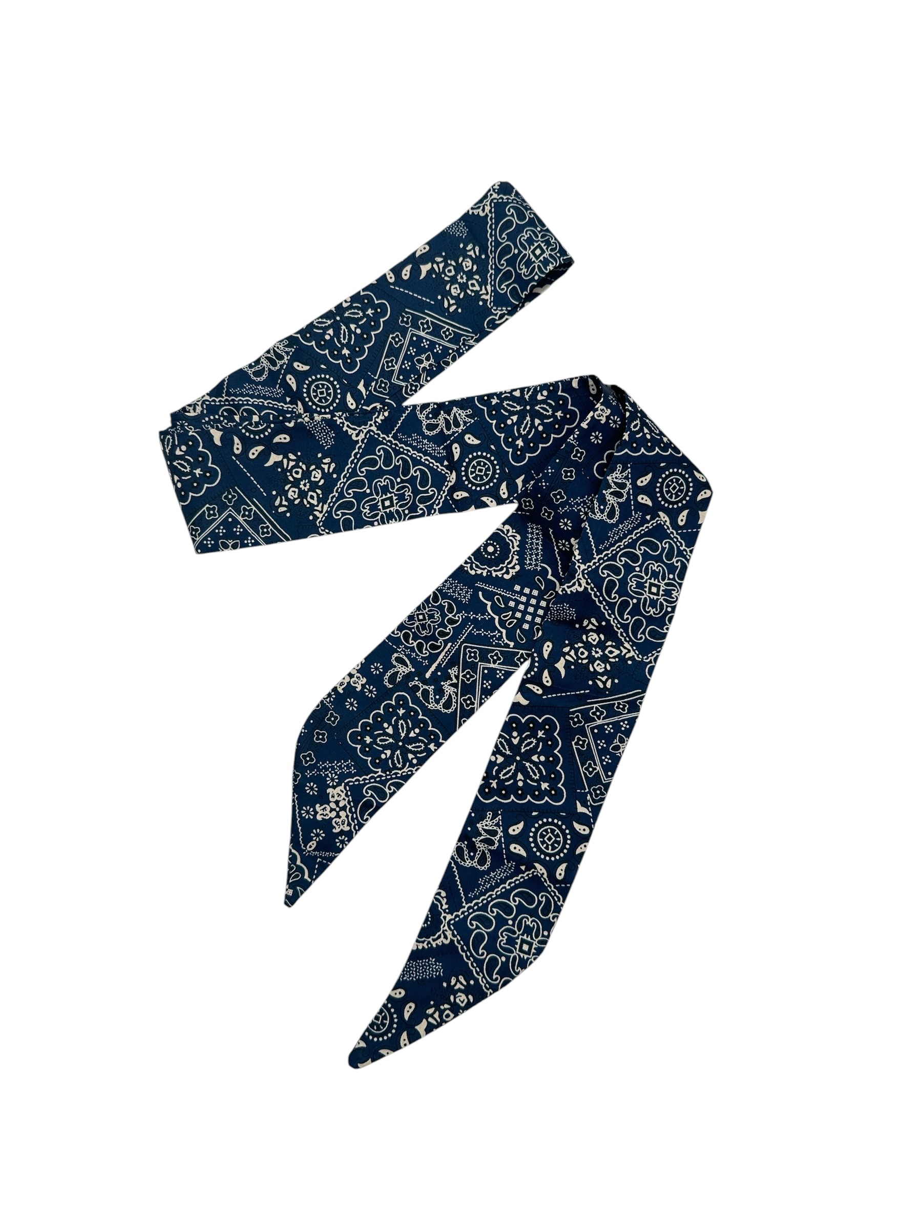 Twilly Paisleyprint Blauw Wit Smal sjaaltje van boven