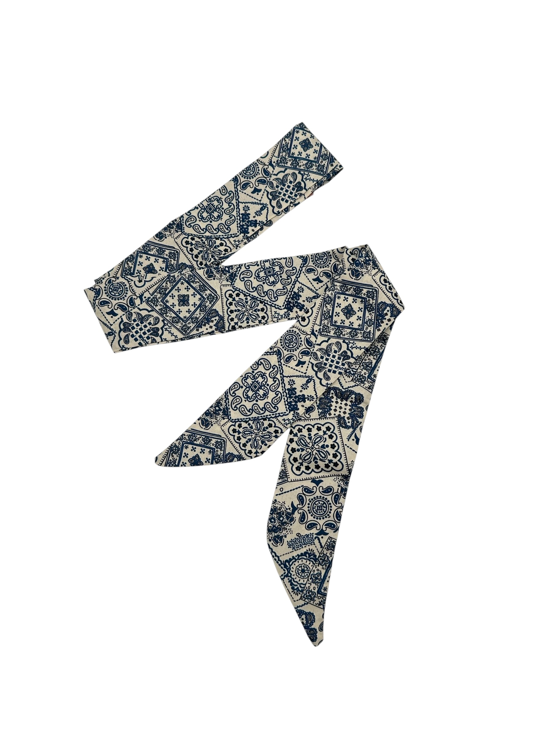 Twilly Paisleyprint Wit Blauw Smal sjaaltje van boven